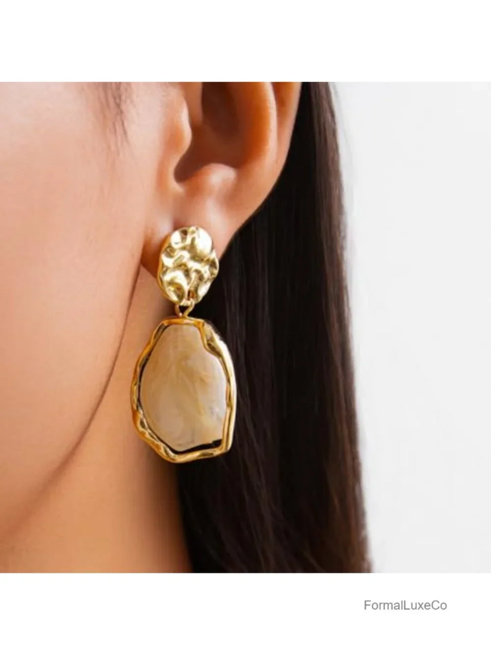 Chunky Crystal Statement Drop Dangle Earrings Vintage Hammered Textured